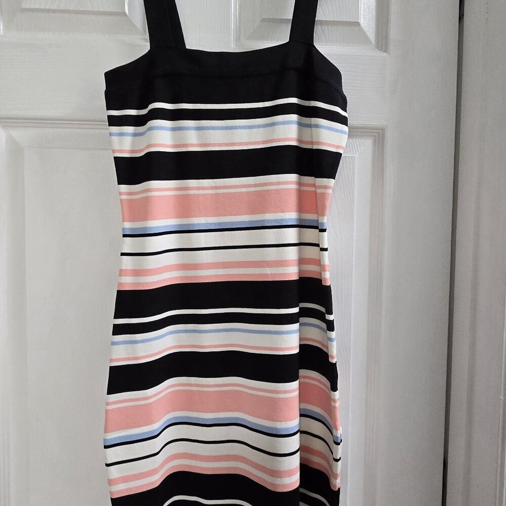 Striped Sleeveless Dress in Pink, Black, and White